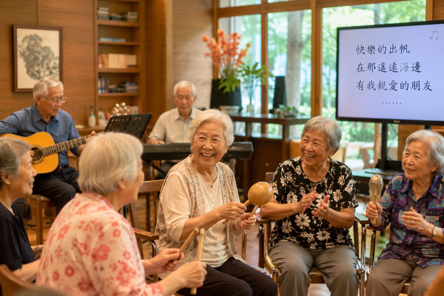 長者參與音樂療癒活動，隨旋律互動與展露笑容