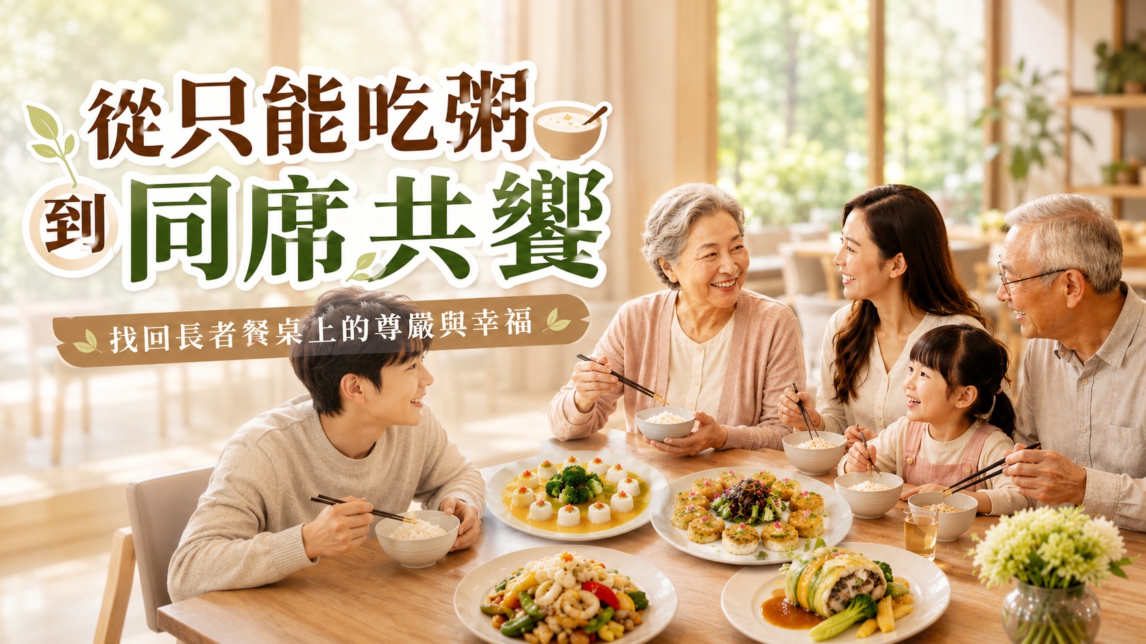 九里松健康食養以共饗料理理念，提供一般食養料理、機能料理與銀齡精緻軟食料理，讓長者與全家人共享同一道料理，打造全齡共餐的健康飲食體驗。