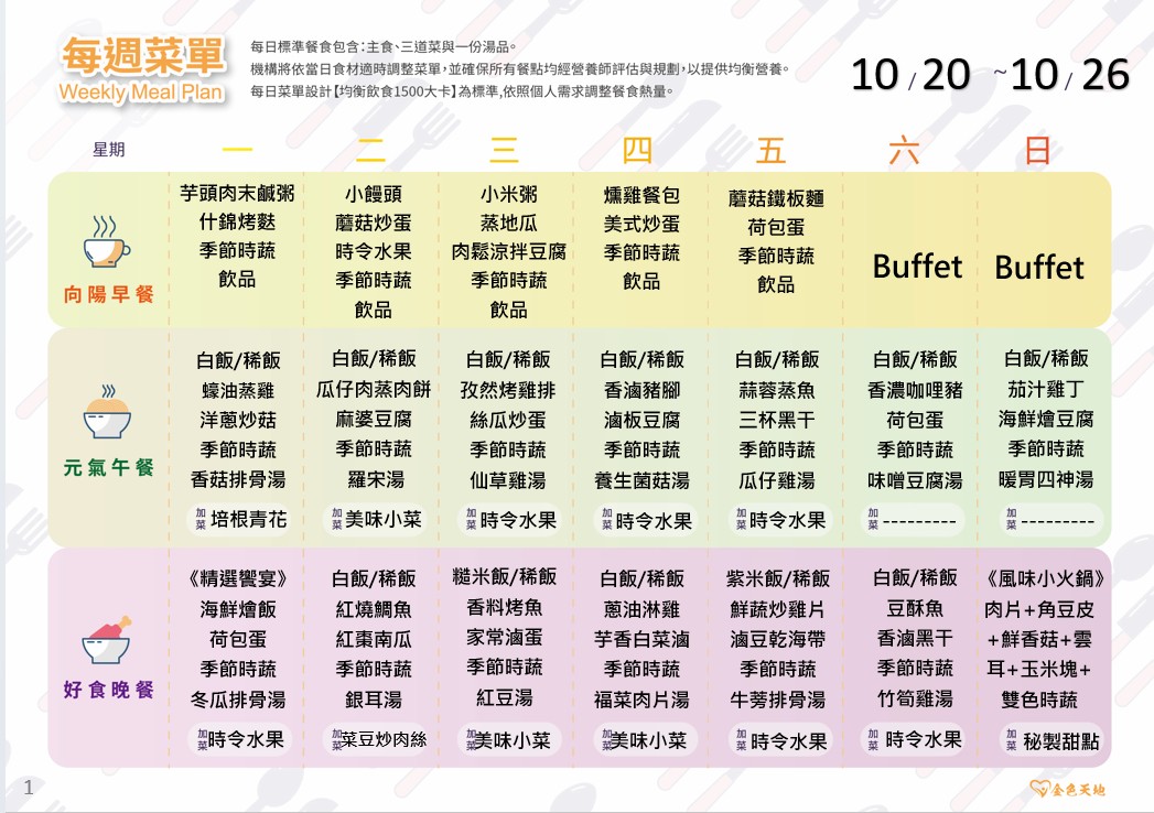 營養師每月設計多元化餐食，讓大家在品嚐美味的同時也滿足營養攝取喔。